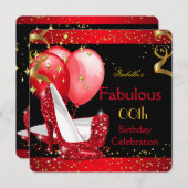 素晴らしい赤ハイヒール金ゴールド誕生日パーティー2 招待状 (正面/裏面)