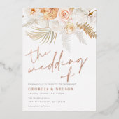 素晴らしい赤面金ゴールドとアイボリー結婚のバラ金ゴールド 箔招待状 (正面)