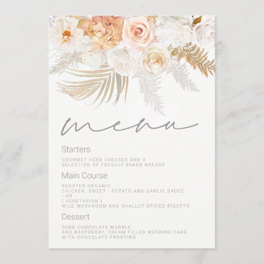 素晴らしい赤面、金ゴールド&アイボリー結婚のメニュー メニュー (正面)