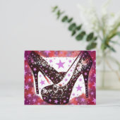 素晴らしい輝くピンクパープルハイヒール星 ポストカード (スタンド正面)