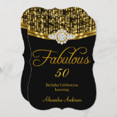素晴らしい追加エイジ誕生日パーティーグリッター金ゴールドブラック 招待状 (正面/裏面)