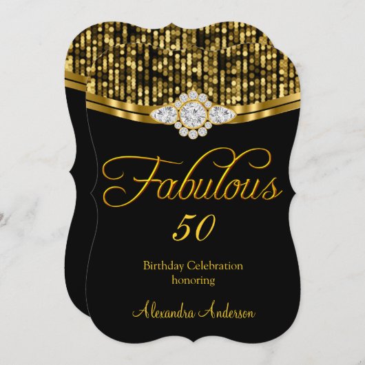素晴らしい追加エイジ誕生日パーティーグリッター金ゴールドブラック 招待状 (正面/裏面)