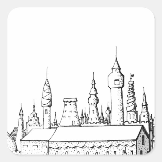 素晴らしい都市。アートワーク。白黒 スクエアシール (正面)