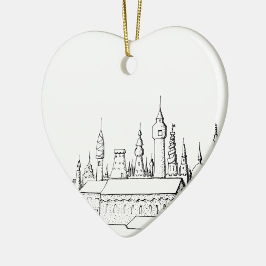 素晴らしい都市。アートワーク。白黒 セラミックオーナメント (左)