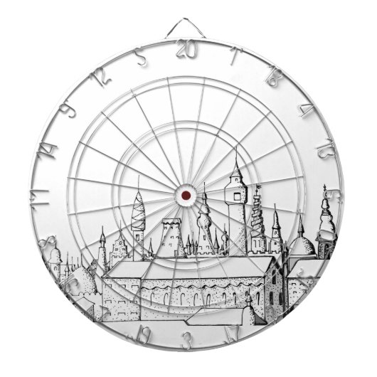 素晴らしい都市。アートワーク。白黒 ダーツボード (正面)