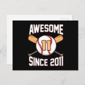 素晴らしい野球プレーヤーの11歳の誕生日スポーツファン インビテーションポストカード (正面/裏面)