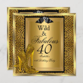 素晴らしい野生40 40th誕生日パーティー金ゴールドヒョウ 招待状 (正面/裏面)