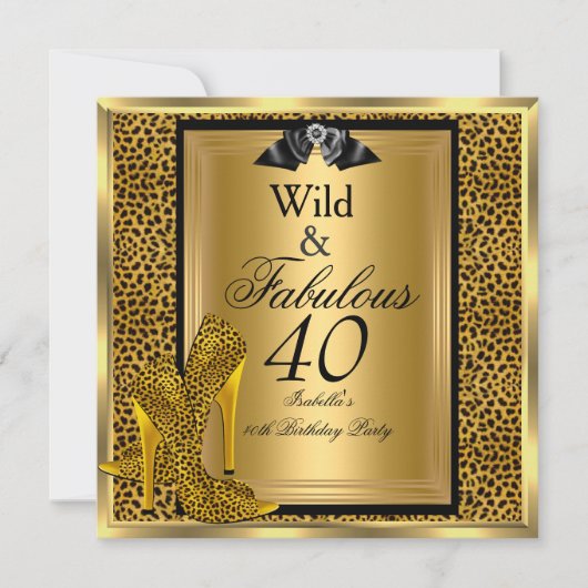 素晴らしい野生40 40th誕生日パーティー金ゴールドヒョウ 招待状 (正面)