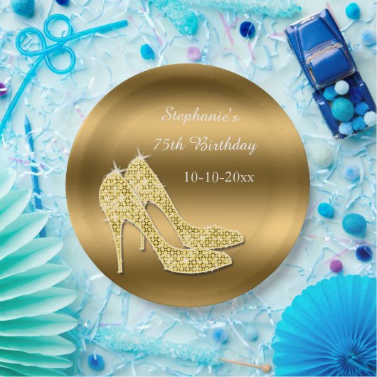 素晴らしい金ゴールドのきらめく小剣の誕生日 ペーパープレート (パーティー)