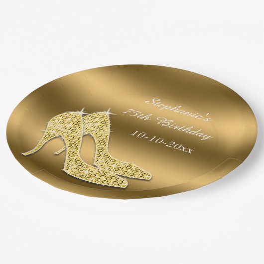 素晴らしい金ゴールドのきらめく小剣の誕生日 ペーパープレート (アングル)