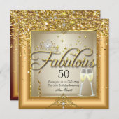素晴らしい金ゴールドシャンパンバースデーパーティー 招待状 (正面/裏面)