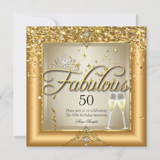 素晴らしい金ゴールドシャンパンバースデーパーティー 招待状 (正面)