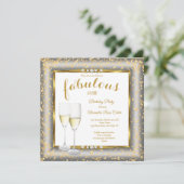 素晴らしい金ゴールドシルバーシャンパンフォト誕生日sq 招待状 (スタンド正面)