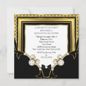 素晴らしい金ゴールドジュエルブラックシャンパンバースデーパーティー 招待状 (裏面)