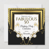 素晴らしい金ゴールドジュエルブラックシャンパンバースデーパーティー 招待状 (正面)