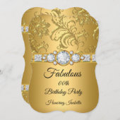 素晴らしい金ゴールドダマスクダイヤモンド誕生日パーティー2 招待状 (正面/裏面)