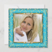 素晴らしい金ゴールドティール（緑がかった色）ブルーシャンパンフォト誕生日2 招待状 (裏面)