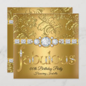 素晴らしい金ゴールドフローラダマスクダイヤモンドバースデーパーティー 招待状 (正面/裏面)