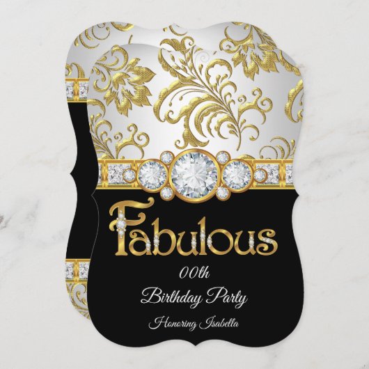 素晴らしい金ゴールドブラックダイヤモンドホワイトバースデーパーティー 招待状 (正面/裏面)
