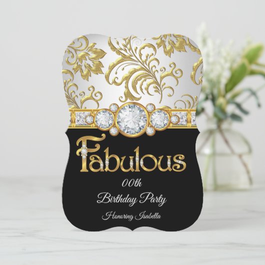 素晴らしい金ゴールドブラックダイヤモンドホワイトバースデーパーティー 招待状 (スタンド正面)