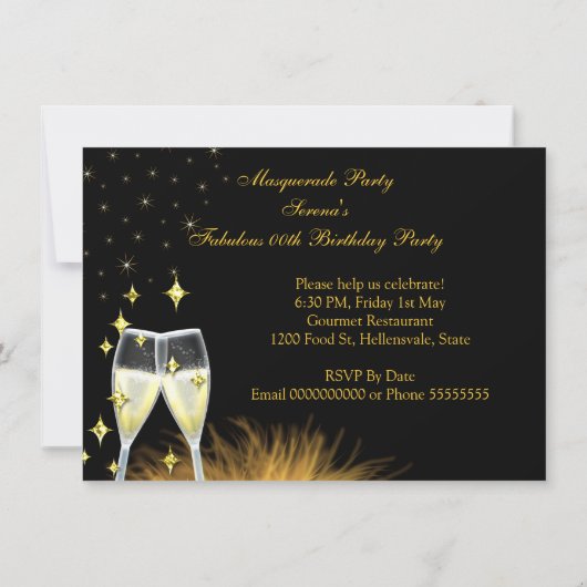 素晴らしい金ゴールドブラックマスカレードバースデーパーティー 招待状 (裏面)
