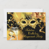 素晴らしい金ゴールドブラックマスカレードバースデーパーティー 招待状 (正面)