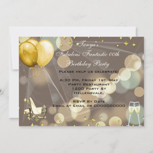 素晴らしい金ゴールドベージュシャンパンバースデーパーティー2 招待状 (裏面)