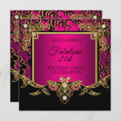 素晴らしい金ゴールドホットピンクブラック21歳の誕生日パーティー 招待状 (正面/裏面)