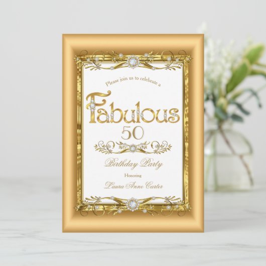 素晴らしい金ゴールドホワイトダイヤモンドバースデーパーティー 招待状 (スタンド正面)