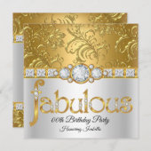 素晴らしい金ゴールドホワイトダマスクダイヤモンド誕生日パーティー 招待状 (正面/裏面)