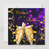 素晴らしい金ゴールドライツシャンパンバースデーパーティー 招待状 (正面)