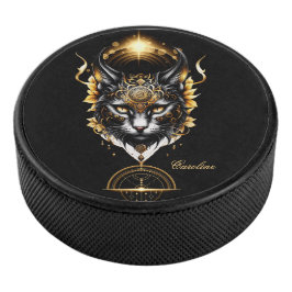 素晴らしい金ゴールド黒猫。 アイスホッケーパック