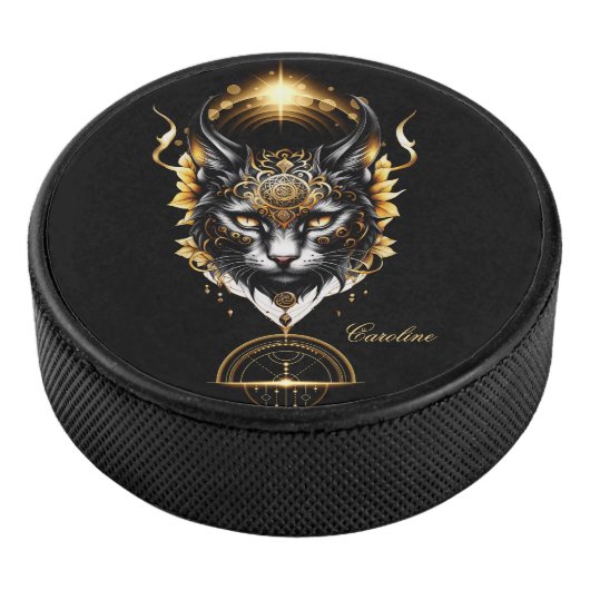 素晴らしい金ゴールド黒猫。 アイスホッケーパック (3/4)
