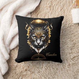 素晴らしい金ゴールド黒猫。 クッション