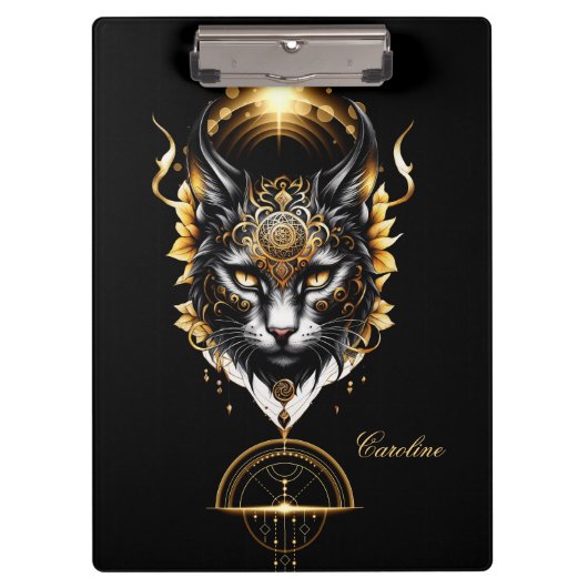素晴らしい金ゴールド黒猫。 クリップボード (正面)