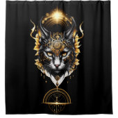 素晴らしい金ゴールド黒猫。 シャワーカーテン (正面)