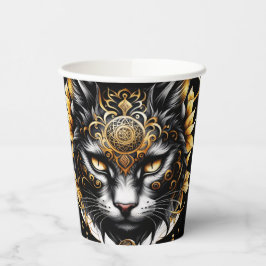 素晴らしい金ゴールド黒猫。 紙コップ