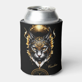 素晴らしい金ゴールド黒猫。 缶クーラー