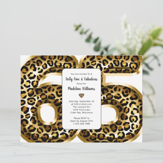 素晴らしい金箔レオパード印刷任意の年齢誕生日 招待状 (スタンド正面)