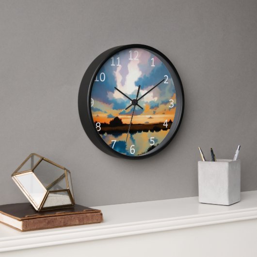 素晴らしい雲、反射、水の上の太陽 壁時計 (オフィス)