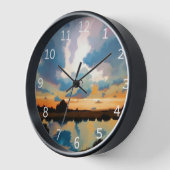 素晴らしい雲、反射、水の上の太陽 壁時計 (傾斜)