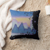 素晴らしい青ユニークい山の夕日の風景 クッション (ブランケット)