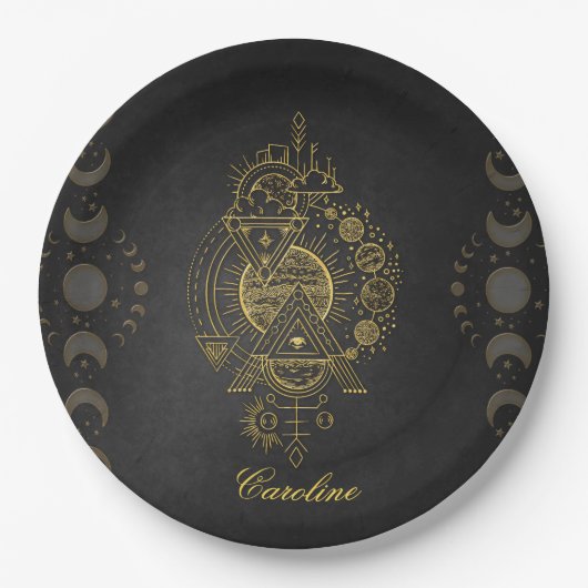 素晴らしい黄金のファンタジー惑星と月 ペーパープレート (正面)