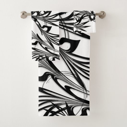 素晴らしい黒と白のシダのデザイン バスタオルセット (インサイチュ)