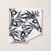 素晴らしい黒と白のシダのデザイン バスタオルセット (ウォッシュタオル)