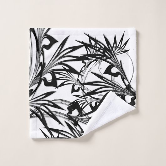 素晴らしい黒と白のシダのデザイン バスタオルセット (ウォッシュタオル)