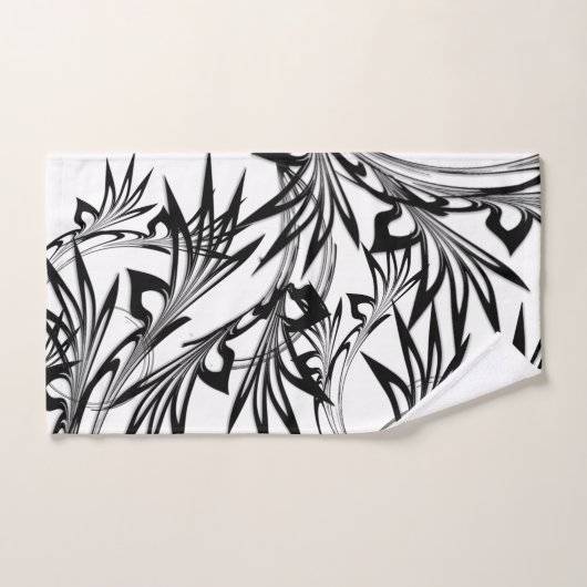 素晴らしい黒と白のシダのデザイン バスタオルセット (ハンドタオル)