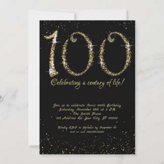 素晴らしい100番目の誕生日、金ゴールドグリッター 招待状