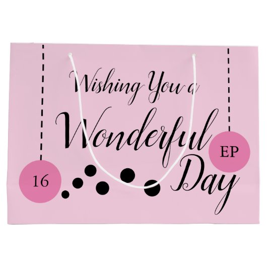 素晴らしい16誕生日の名前の日付ピンクの写真 ラージペーパーバッグ (裏面)