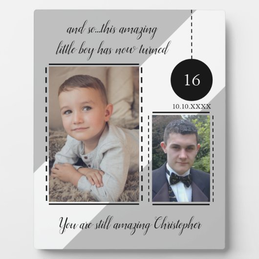 素晴らしい16誕生日名の日付グレーの写真 フォトプラーク (正面)